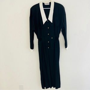 Vintage 80s Joan Martin Black Long Sleeve Maxi Dress 14
